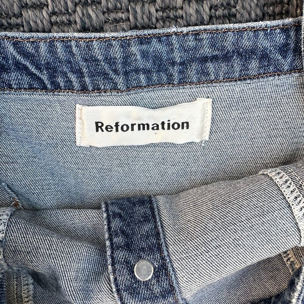 Reformation Camille Denim Midi Dress XS Button Front Slit Summer Jean Dress - Picture 5 of 5